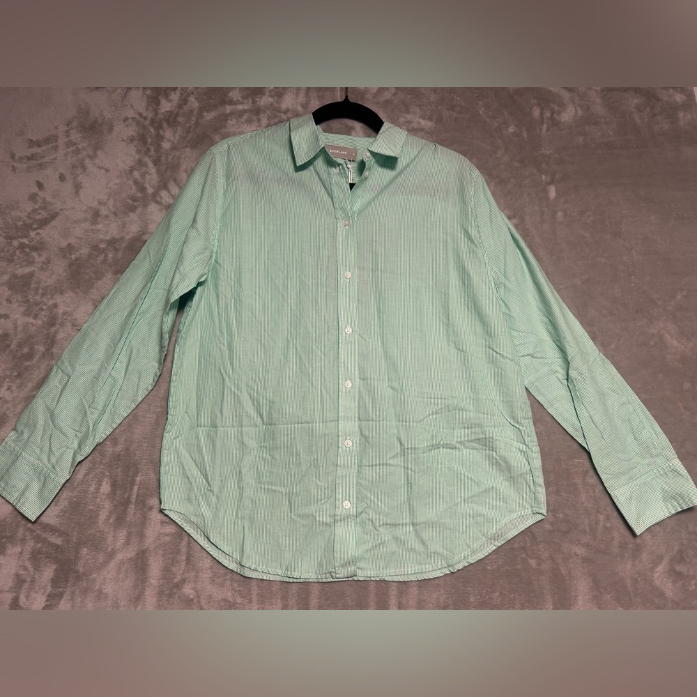 Everlane Pinstripe Oversized Button Down Shirt Women’s 8 Mint Green